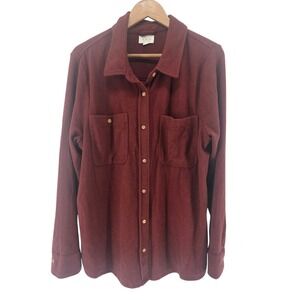 Thread & Supply Burgundy Fleece Button Front Long Sleeve Shirt Jacket Women's 1X